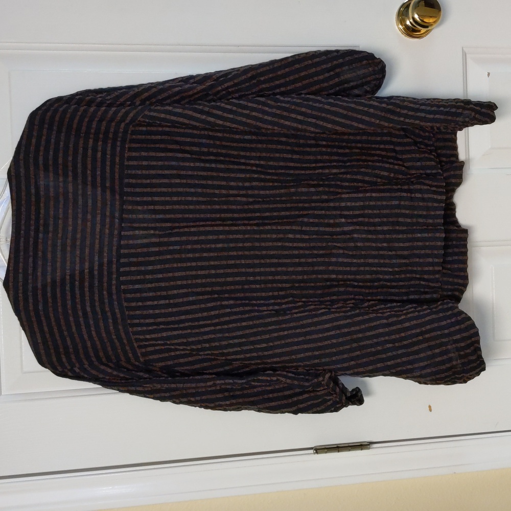 Poetry Tunic Top Linen V-Neck Striped Shirt Women 18 Black Copper Pinstripe - Picture 6 of 6